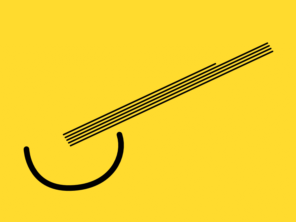 Minimalist yellow background with black geometric lines.