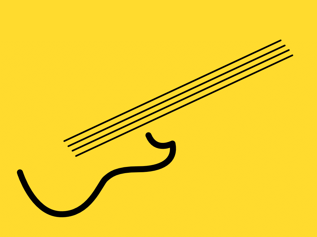 Minimalist guitar line art on yellow background.