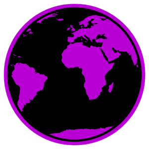 Purple globe showing continents Africa and South America.
