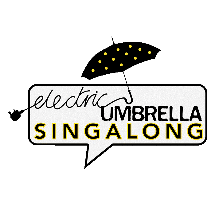 Electric umbrella singalong logo with plug and umbrella.