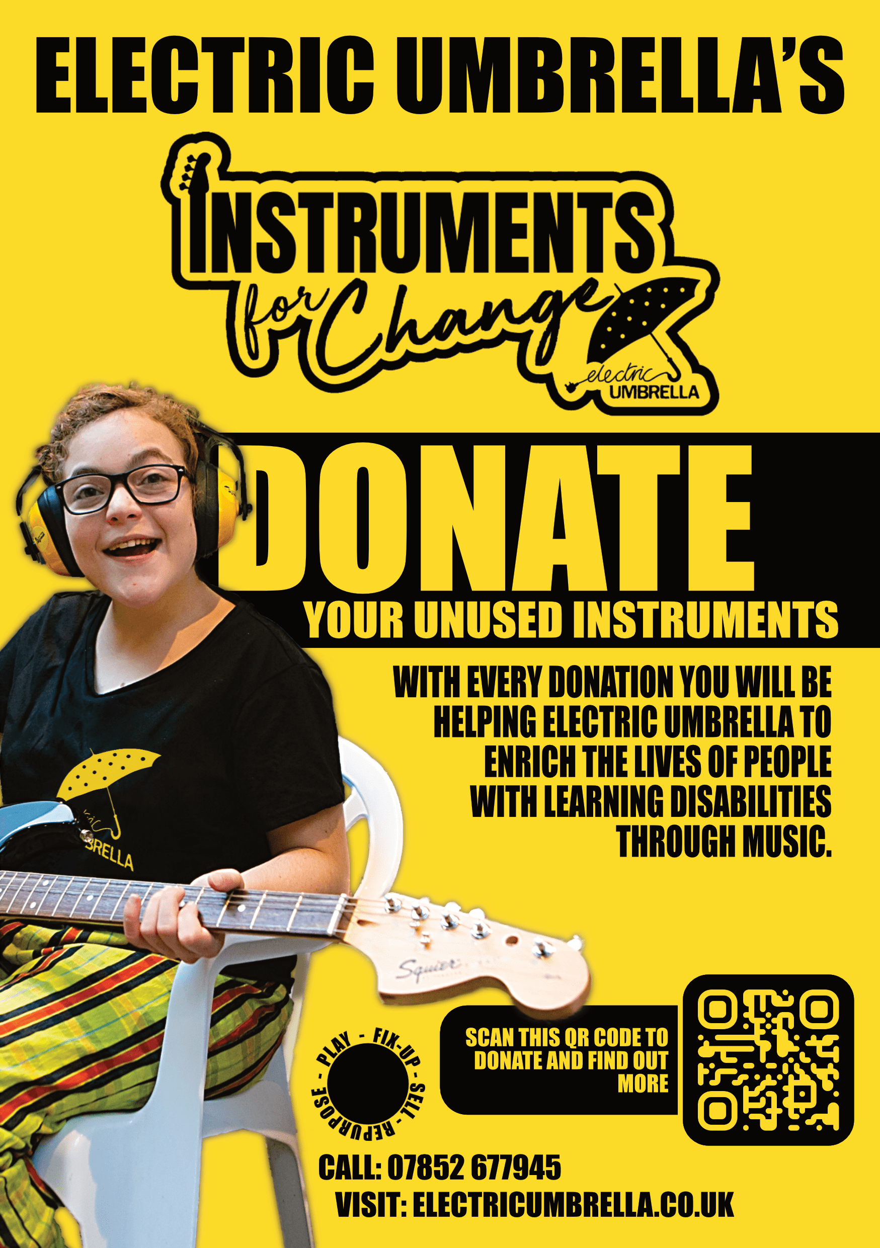 Donate instruments to support Electric Umbrella's music program.