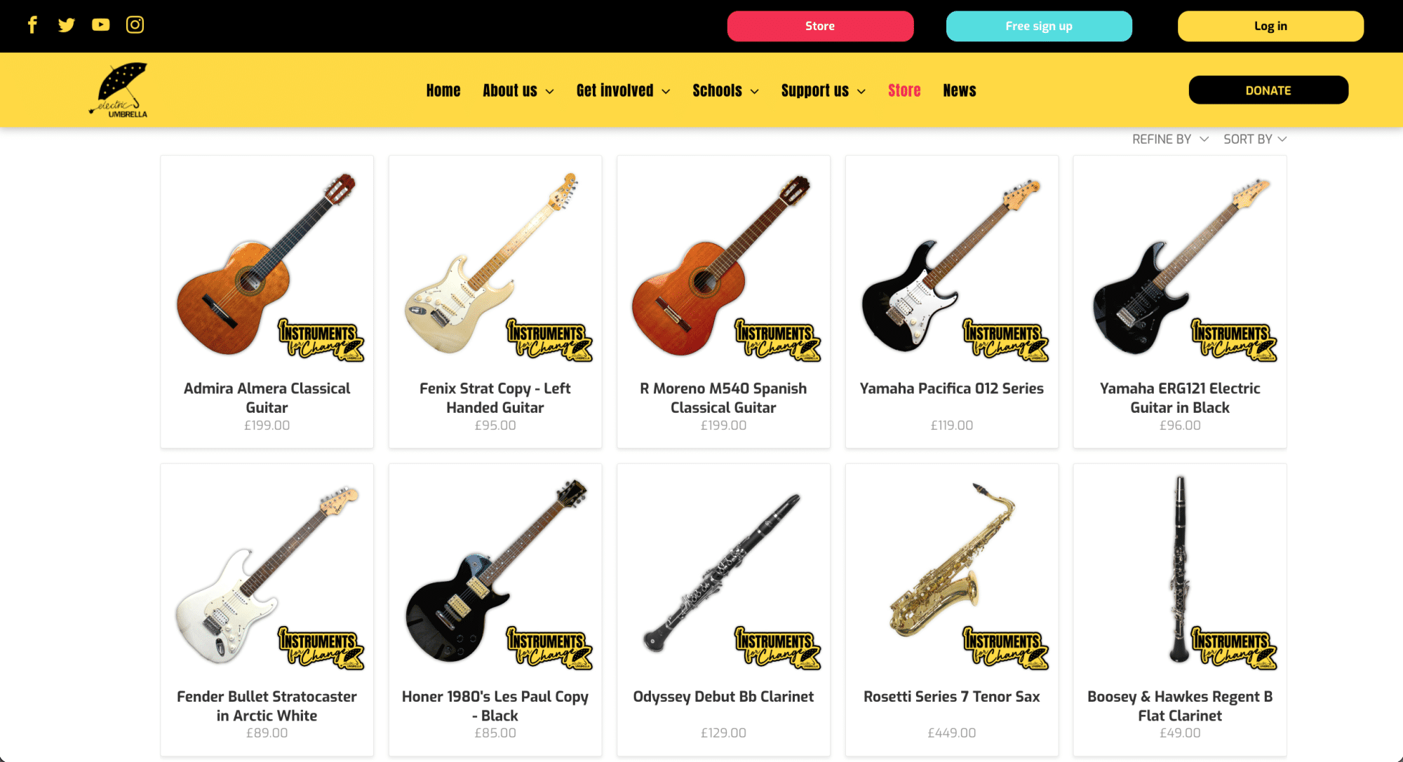 Variety of guitars and musical instruments for sale.