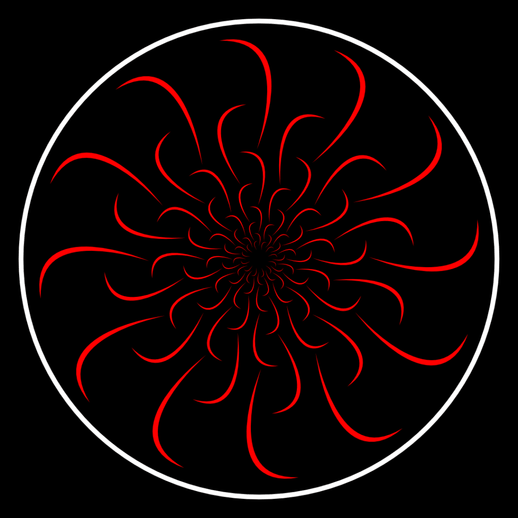 Abstract red swirl pattern on black background.