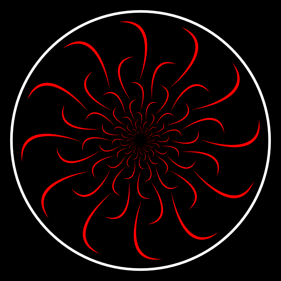 Abstract red swirl pattern on black background.