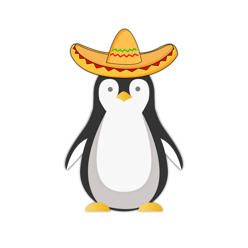Cartoon penguin wearing a sombrero
