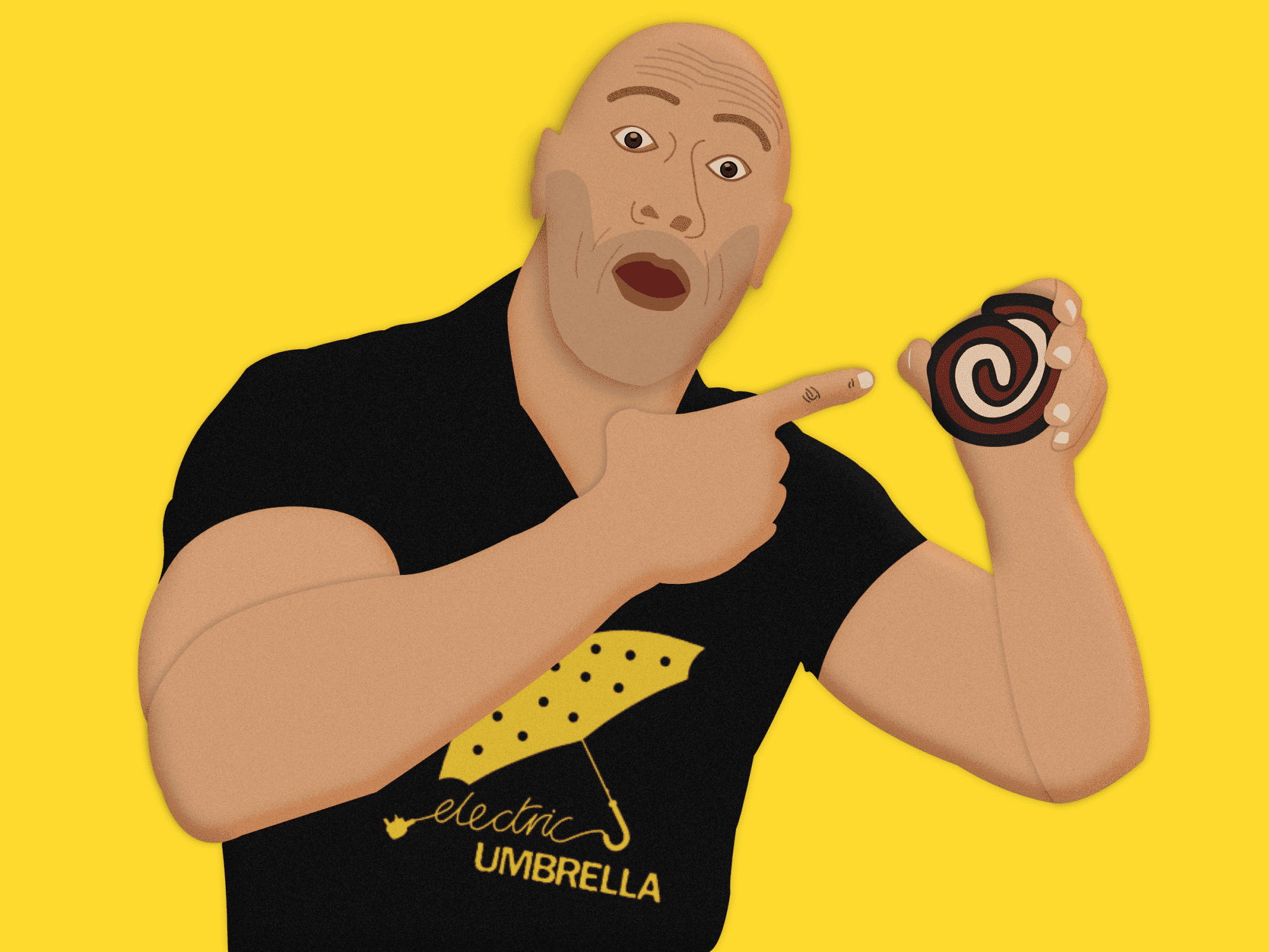 The Rock pointing at chocolate swirl candy.