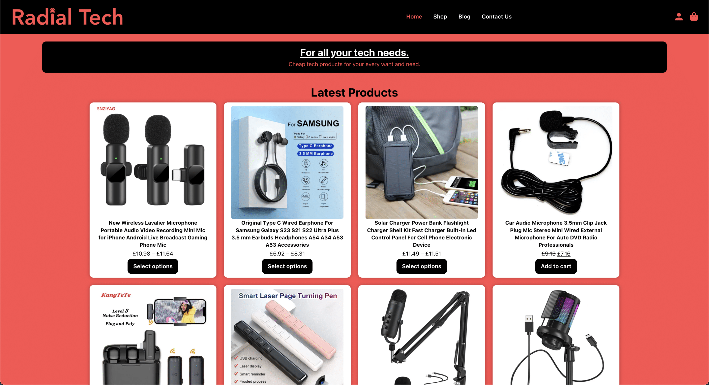 Radial Tech website showcasing latest tech products.