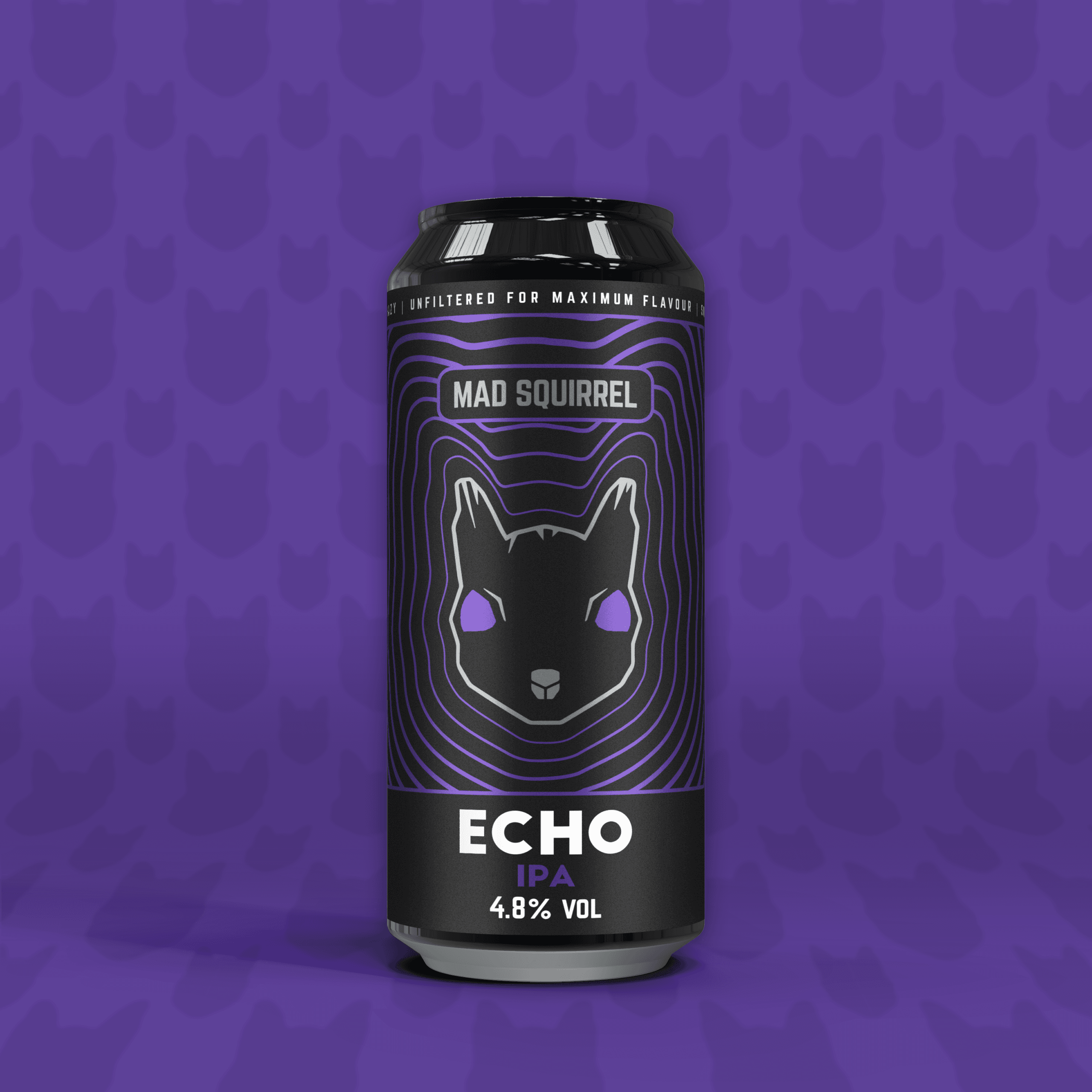 Mad Squirrel Echo IPA beer can design.