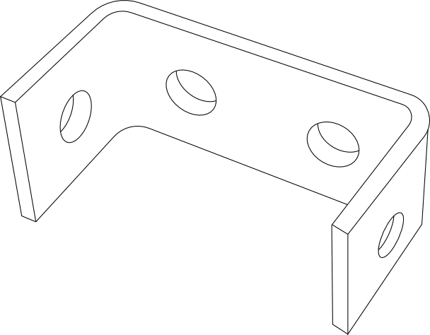 3D model of metal bracket with holes.