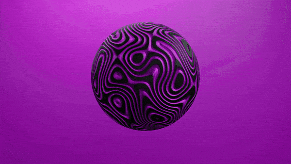 Rotating purple and black patterned sphere.