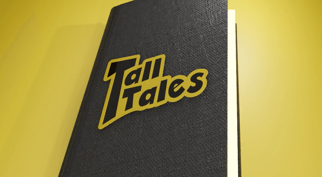 Cover of 'Tall Tales' book on yellow background.